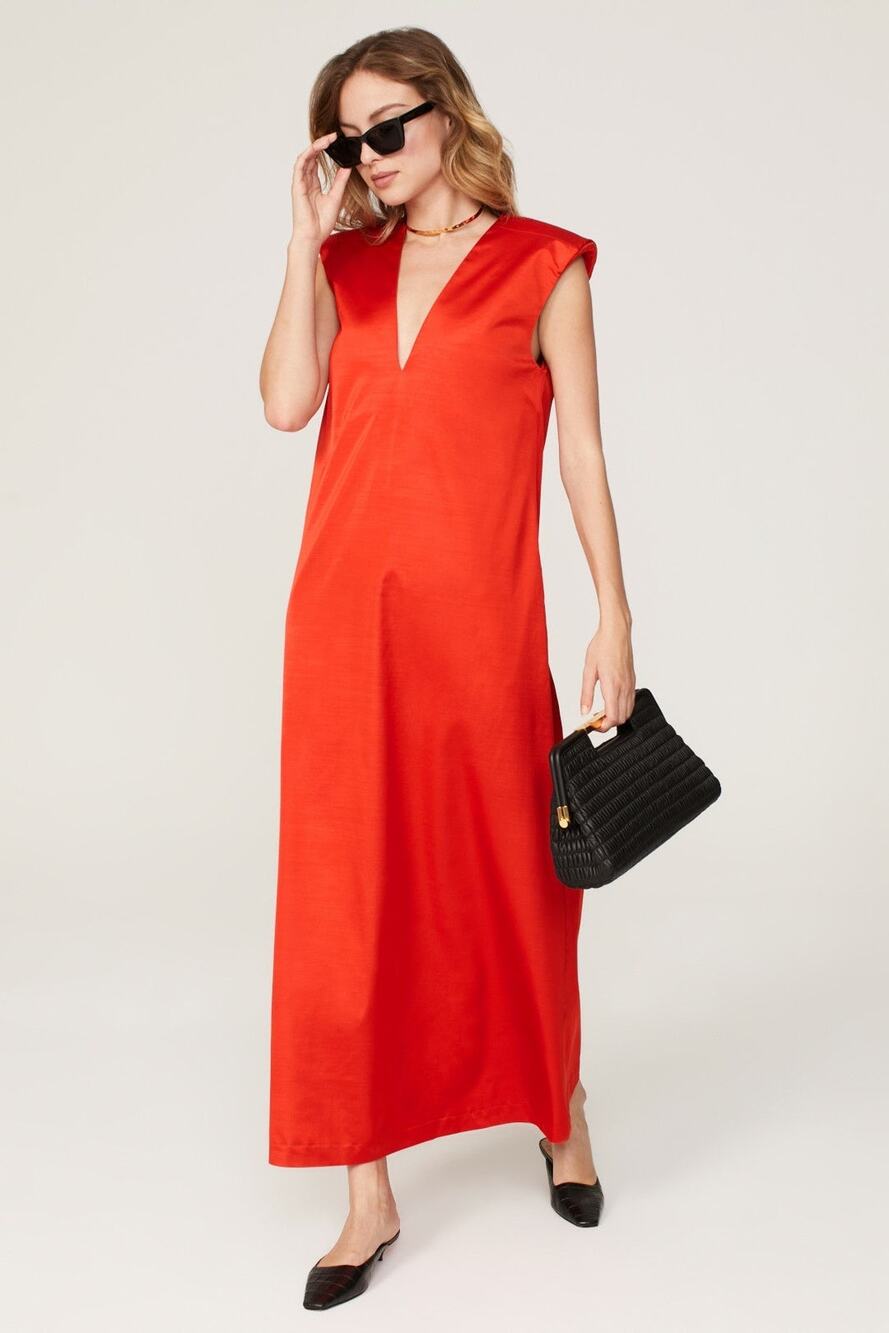 By Malene Birger Sz 36 4 Red Mavise Sleeveless V-Neck Shift Slip Maxi Dress